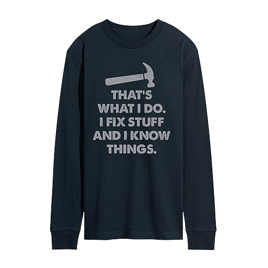 Fix Stuff And Know Things Distressed Mens Crew Neck Long Sleeve Regular Fit Graphic T-Shirt