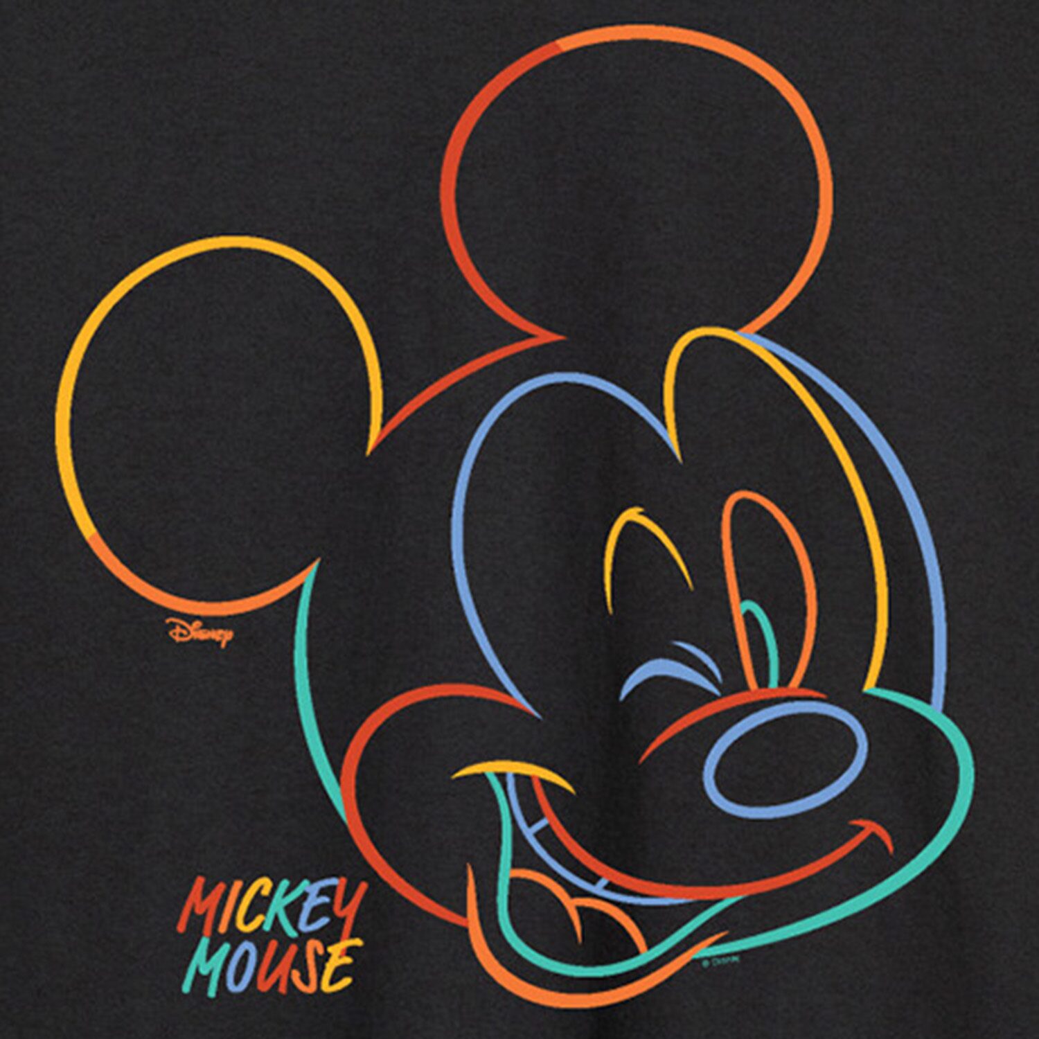 Rainbow Line Art Portrait Mens Crew Neck Long Sleeve Regular Fit Mickey Mouse Graphic T-Shirt