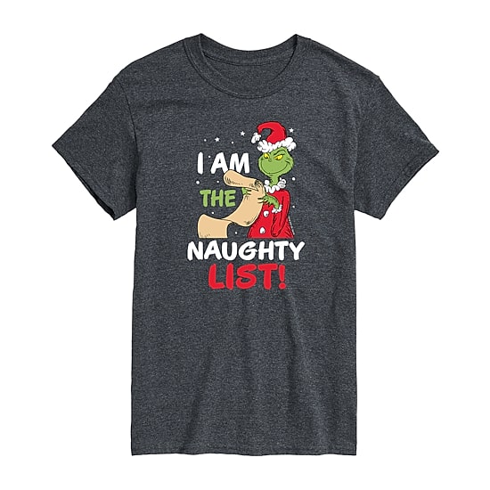 I Am The Naughty List Mens Crew Neck Short Sleeve Regular Fit Grinch Graphic T-Shirt