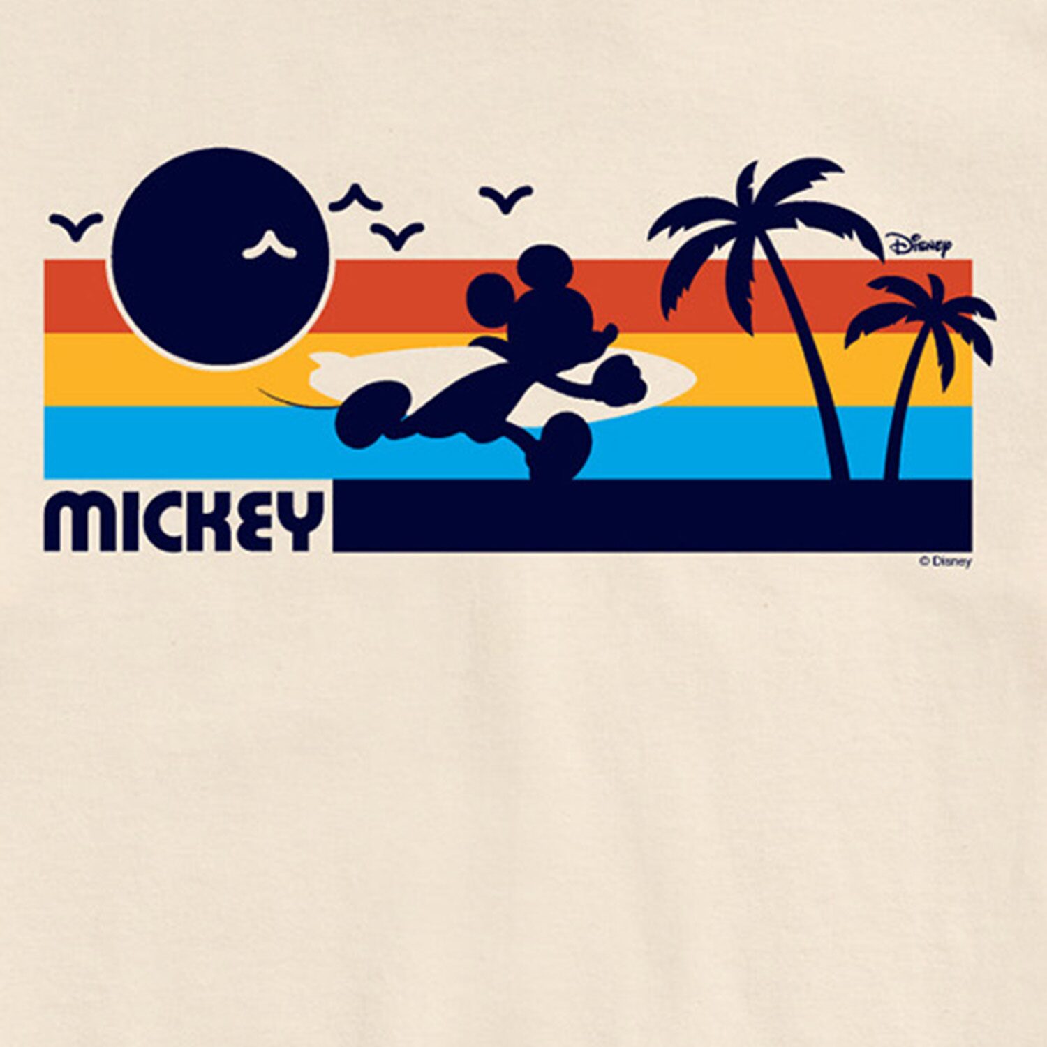 Sunset Surf Beach Mens Crew Neck Short Sleeve Regular Fit Mickey Mouse Graphic T-Shirt
