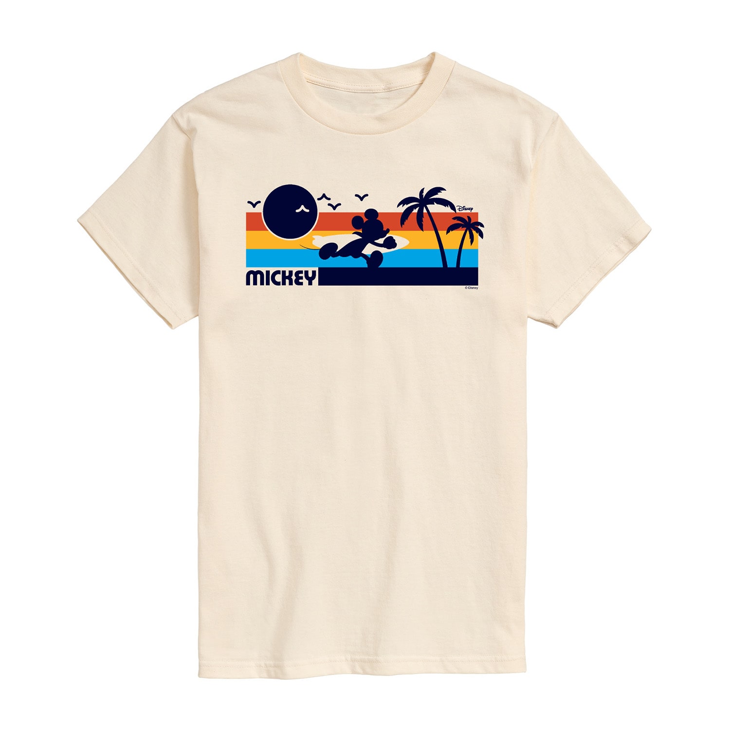 Sunset Surf Beach Mens Crew Neck Short Sleeve Regular Fit Mickey Mouse Graphic T-Shirt