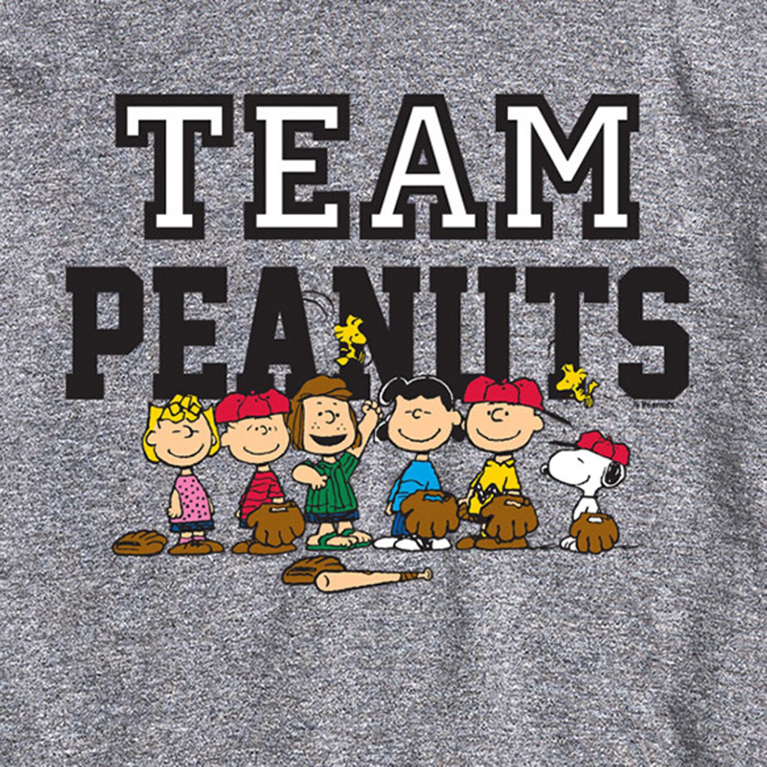 Team Baseball Mens Crew Neck Short Sleeve Regular Fit Peanuts Graphic T-Shirt
