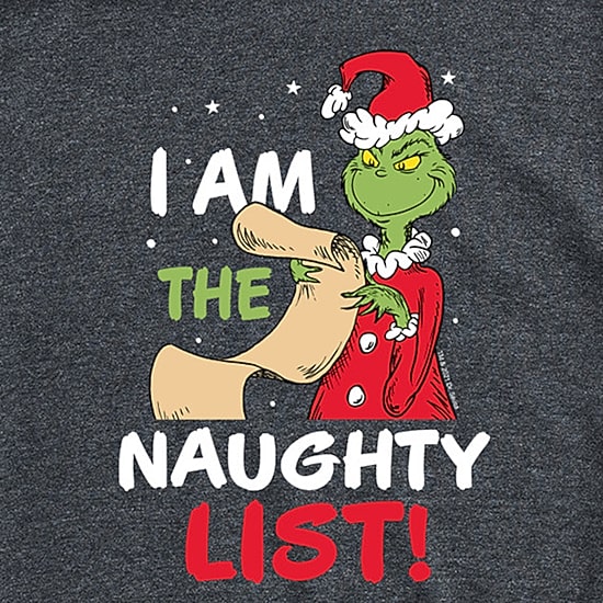 I Am The Naughty List Mens Crew Neck Short Sleeve Regular Fit Grinch Graphic T-Shirt