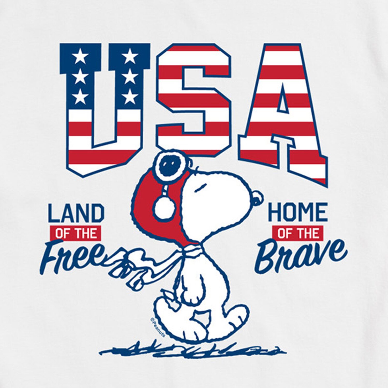 Usa Free Brave Mens Crew Neck Short Sleeve Regular Fit Peanuts Snoopy Graphic T-Shirt
