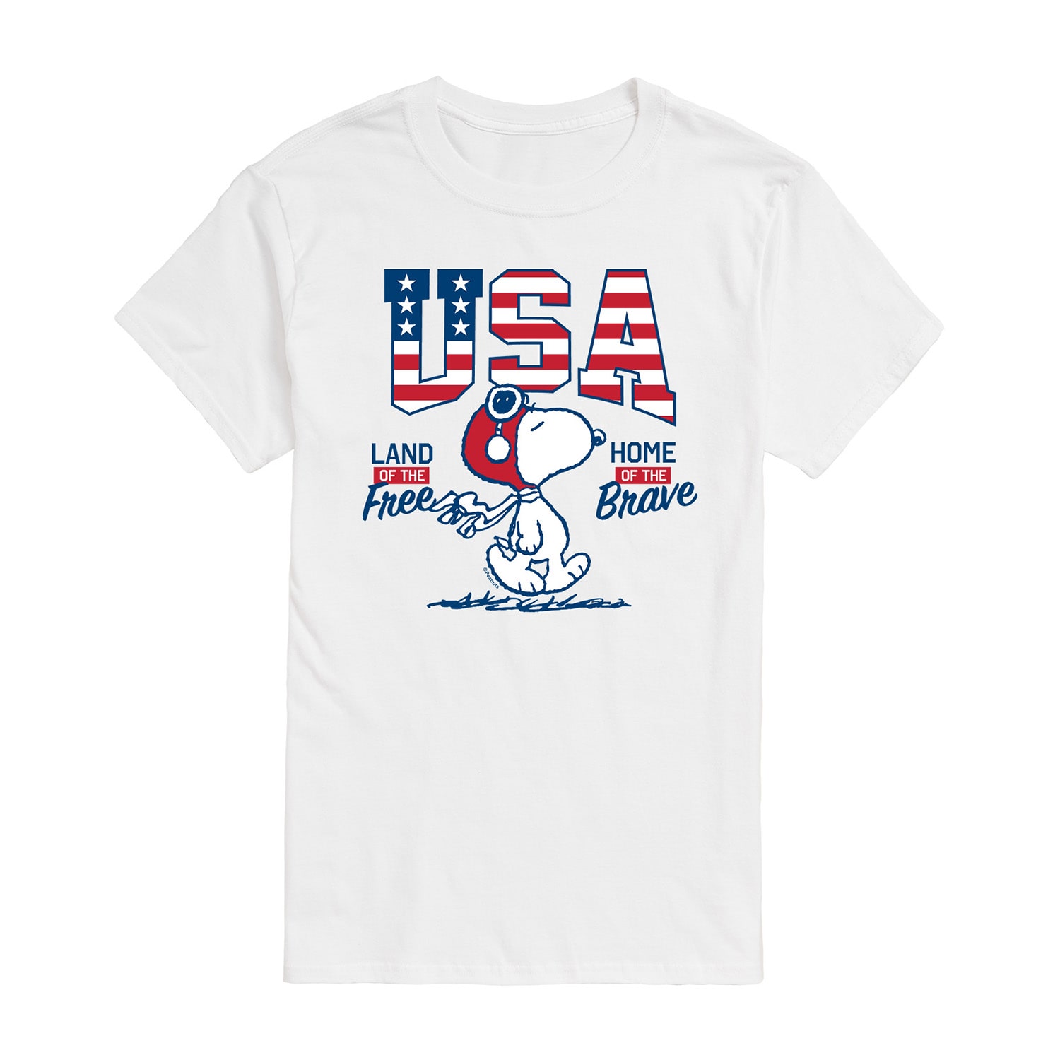 Usa Free Brave Mens Crew Neck Short Sleeve Regular Fit Peanuts Snoopy Graphic T-Shirt