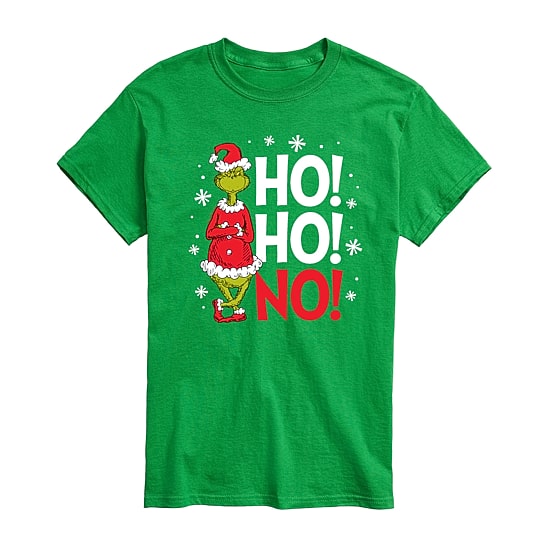 Ho Ho No Mens Crew Neck Short Sleeve Regular Fit Grinch Graphic T-Shirt