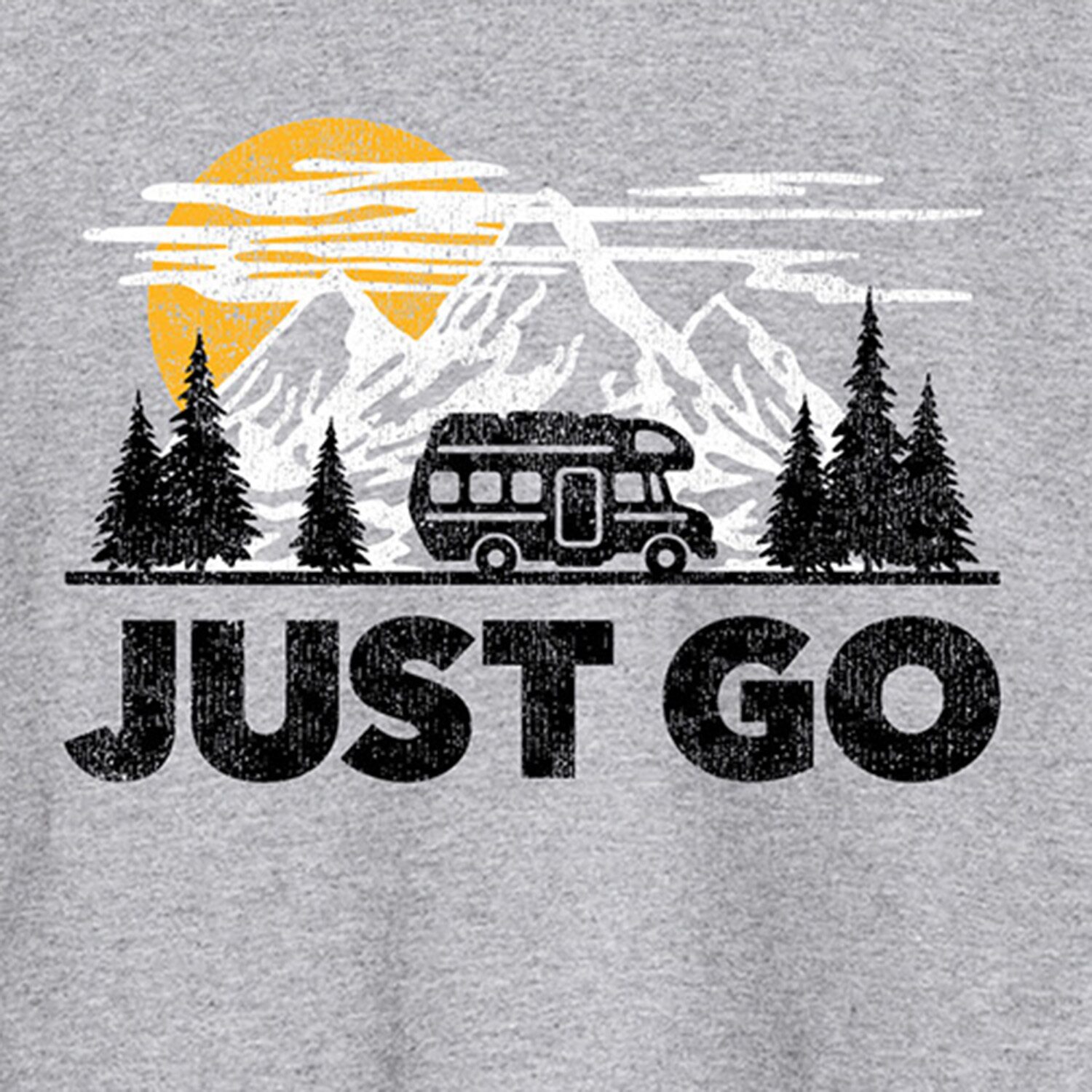 Just Go Camper Distressed Mens Crew Neck Long Sleeve Regular Fit Graphic T-Shirt