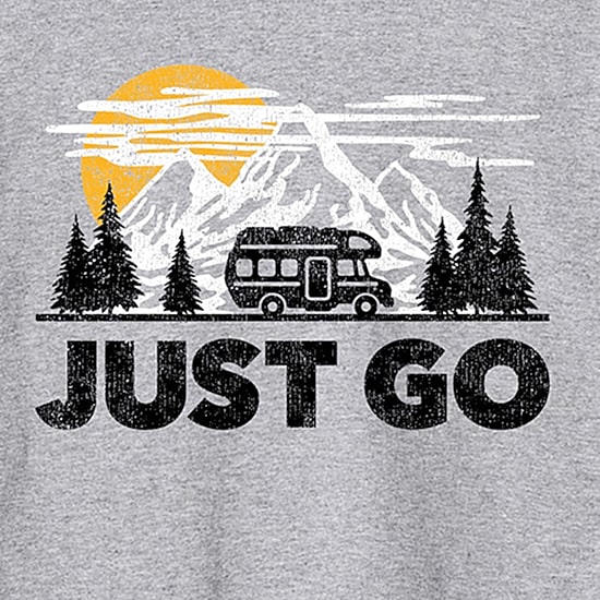 Just Go Camper Distressed Mens Crew Neck Long Sleeve Regular Fit Graphic T-Shirt