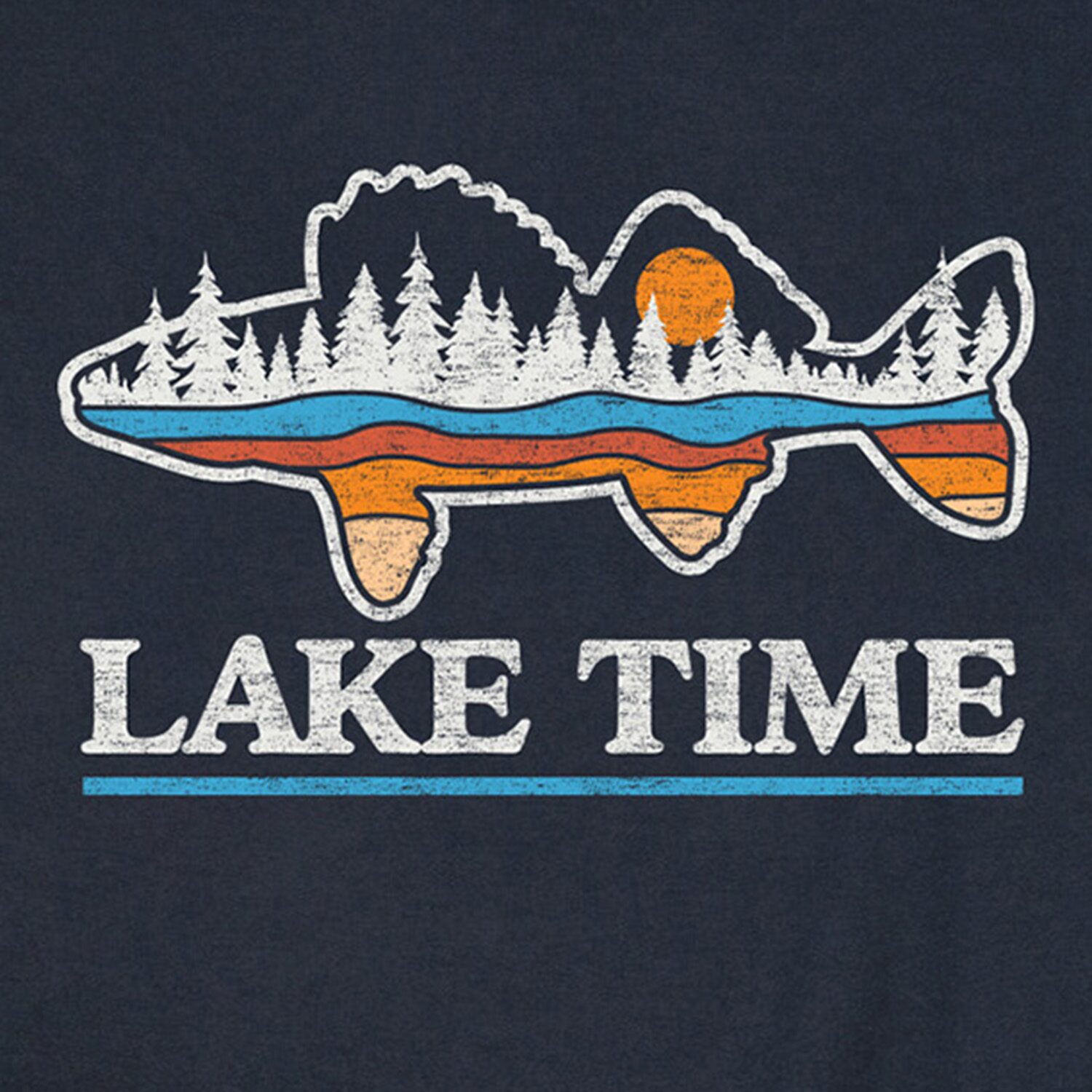 Lake Time Distressed Mens Crew Neck Long Sleeve Regular Fit Graphic T-Shirt