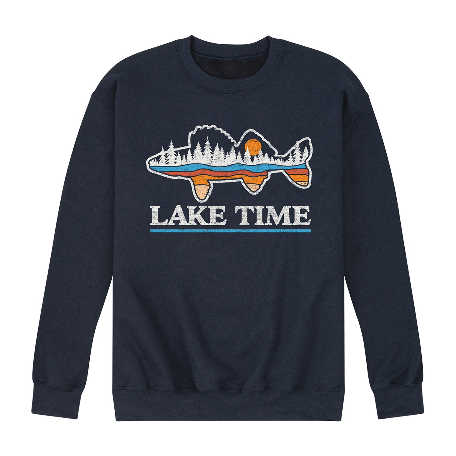 Lake Time Distressed Mens Crew Neck Long Sleeve Regular Fit Graphic T-Shirt