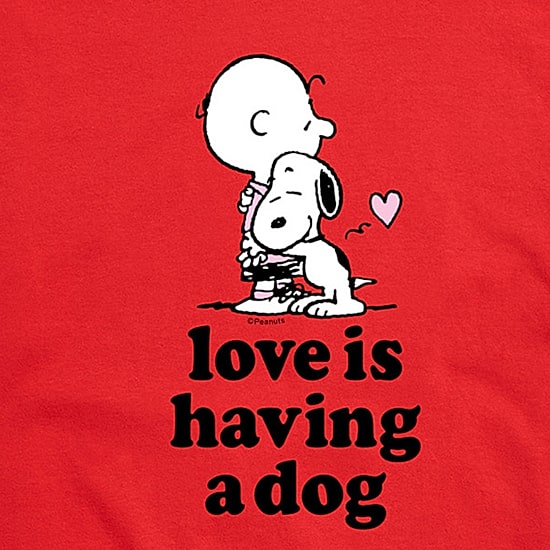 Love Is Having A Dog Mens Crew Neck Short Sleeve Regular Fit Peanuts Snoopy Big and Tall Graphic T-Shirt