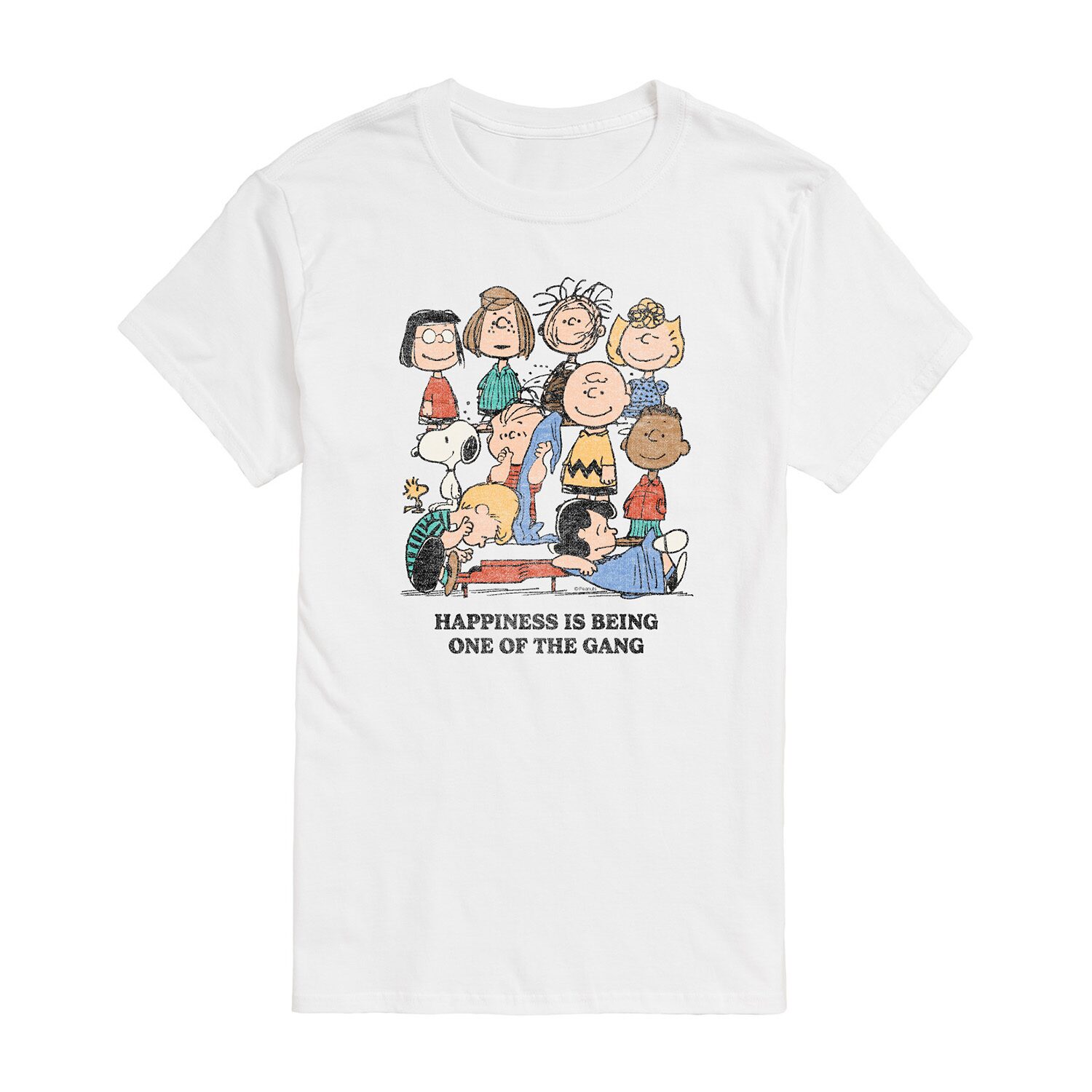 One Of The Gang Distressed Mens Crew Neck Short Sleeve Regular Fit Peanuts Graphic T-Shirt
