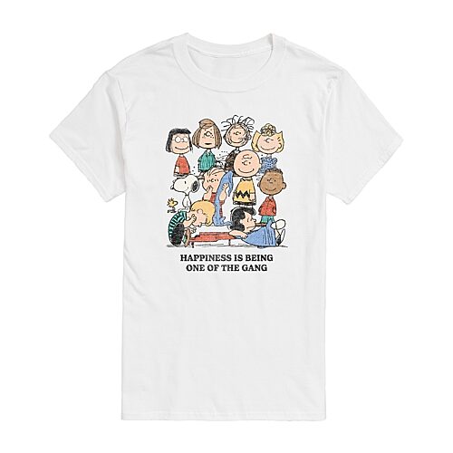 One Of The Gang Distressed Mens Crew Neck Short Sleeve Regular Fit Peanuts Graphic T-Shirt, Medium, White