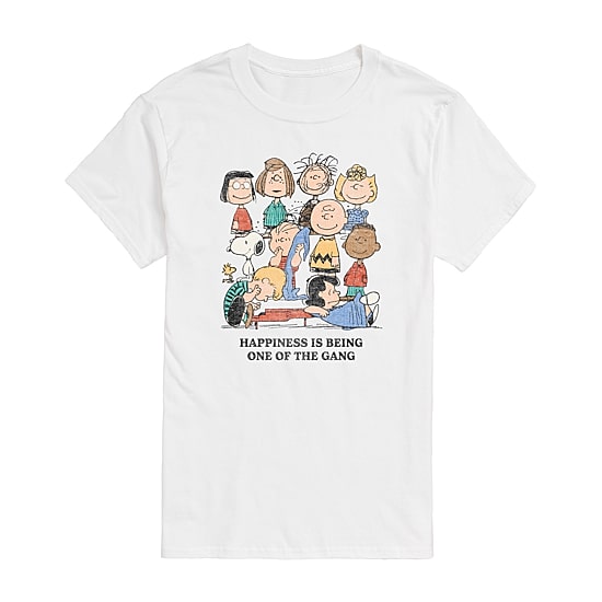 One Of The Gang Distressed Mens Crew Neck Short Sleeve Regular Fit Peanuts Graphic T-Shirt
