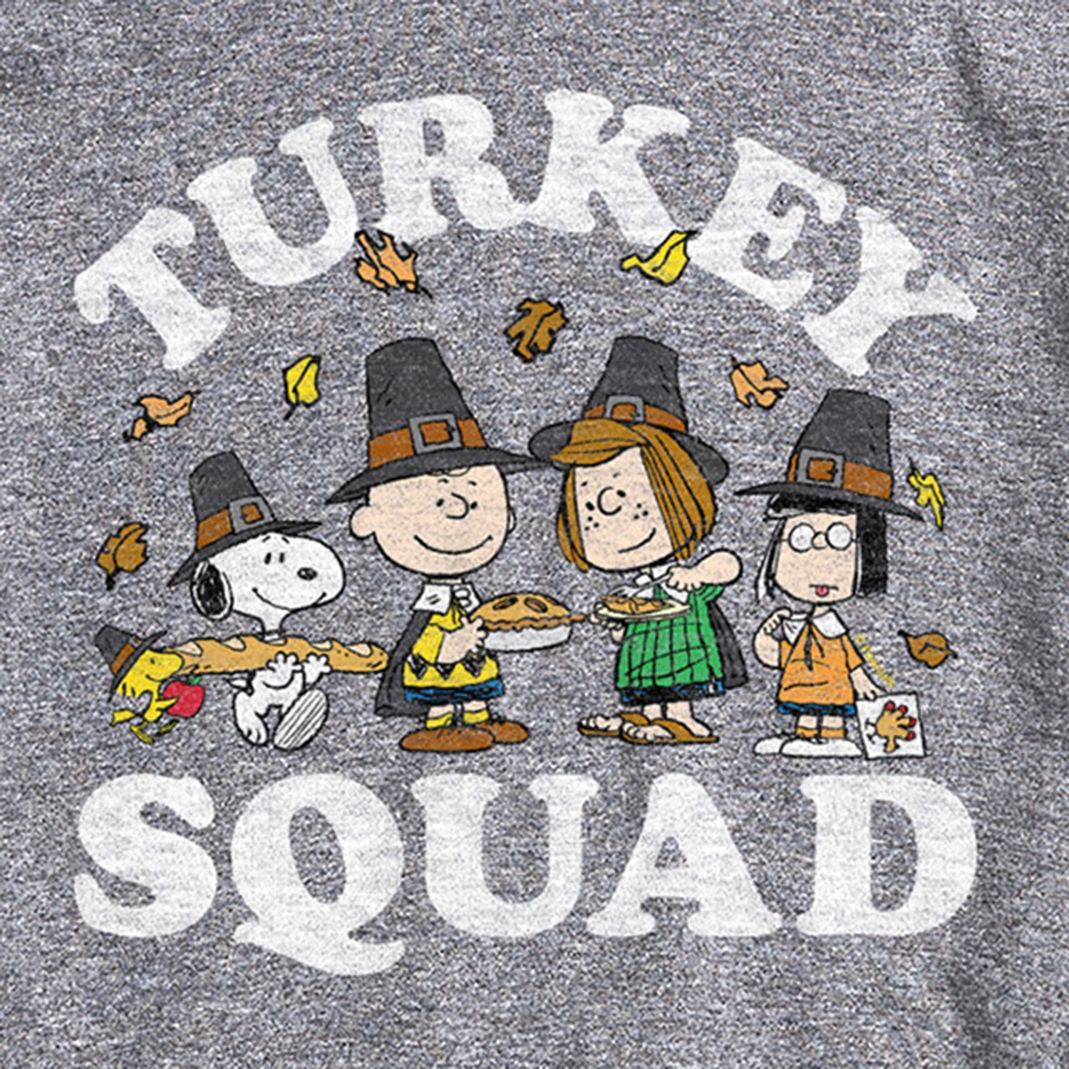 Turkey Squad Distressed Mens Crew Neck Short Sleeve Regular Fit Peanuts Snoopy Graphic T-Shirt