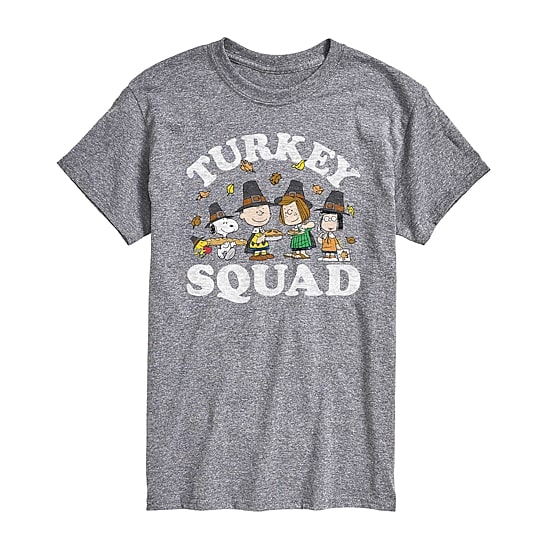 Turkey Squad Distressed Mens Crew Neck Short Sleeve Regular Fit Peanuts Snoopy Graphic T-Shirt