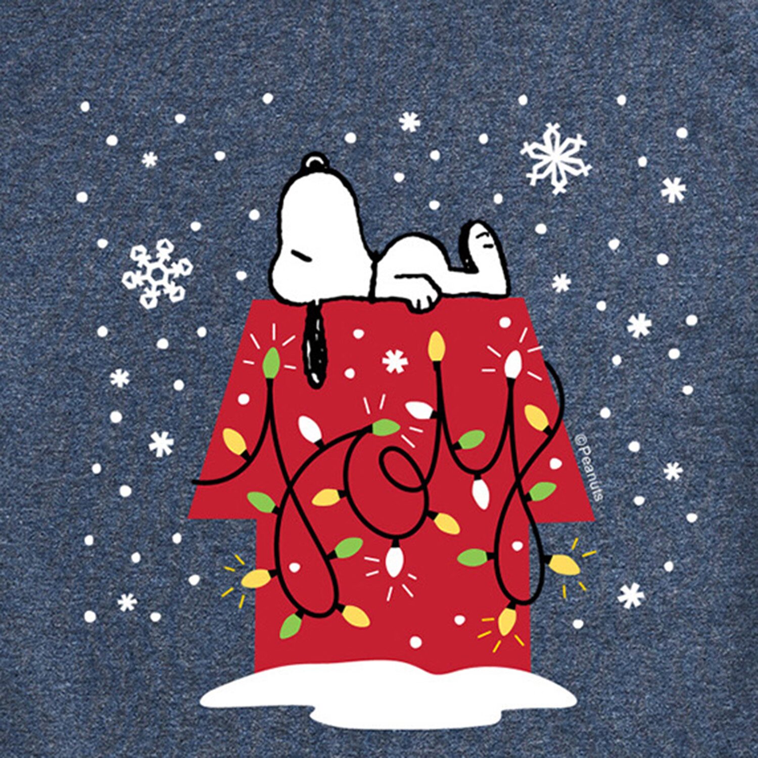 Christmas Lights Joy Mens Crew Neck Short Sleeve Regular Fit Peanuts Snoopy Graphic T-Shirt