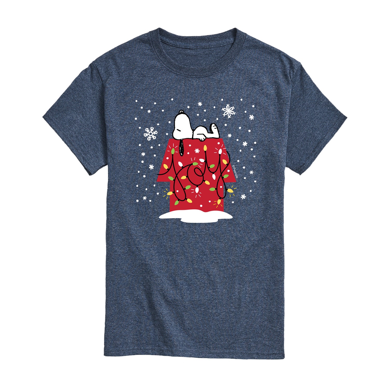 Christmas Lights Joy Mens Crew Neck Short Sleeve Regular Fit Peanuts Snoopy Graphic T-Shirt
