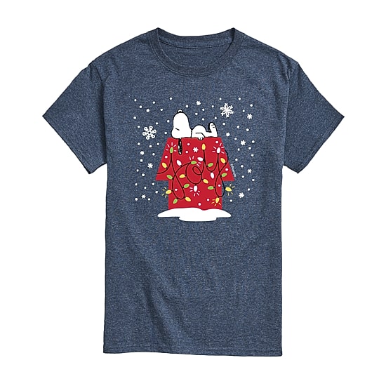 Christmas Lights Joy Mens Crew Neck Short Sleeve Regular Fit Peanuts Snoopy Graphic T-Shirt