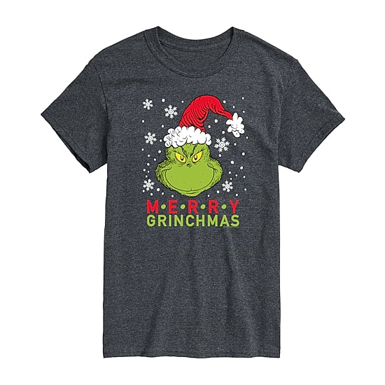 Merry Grinchmas Santa Mens Crew Neck Short Sleeve Regular Fit Grinch Graphic T-Shirt