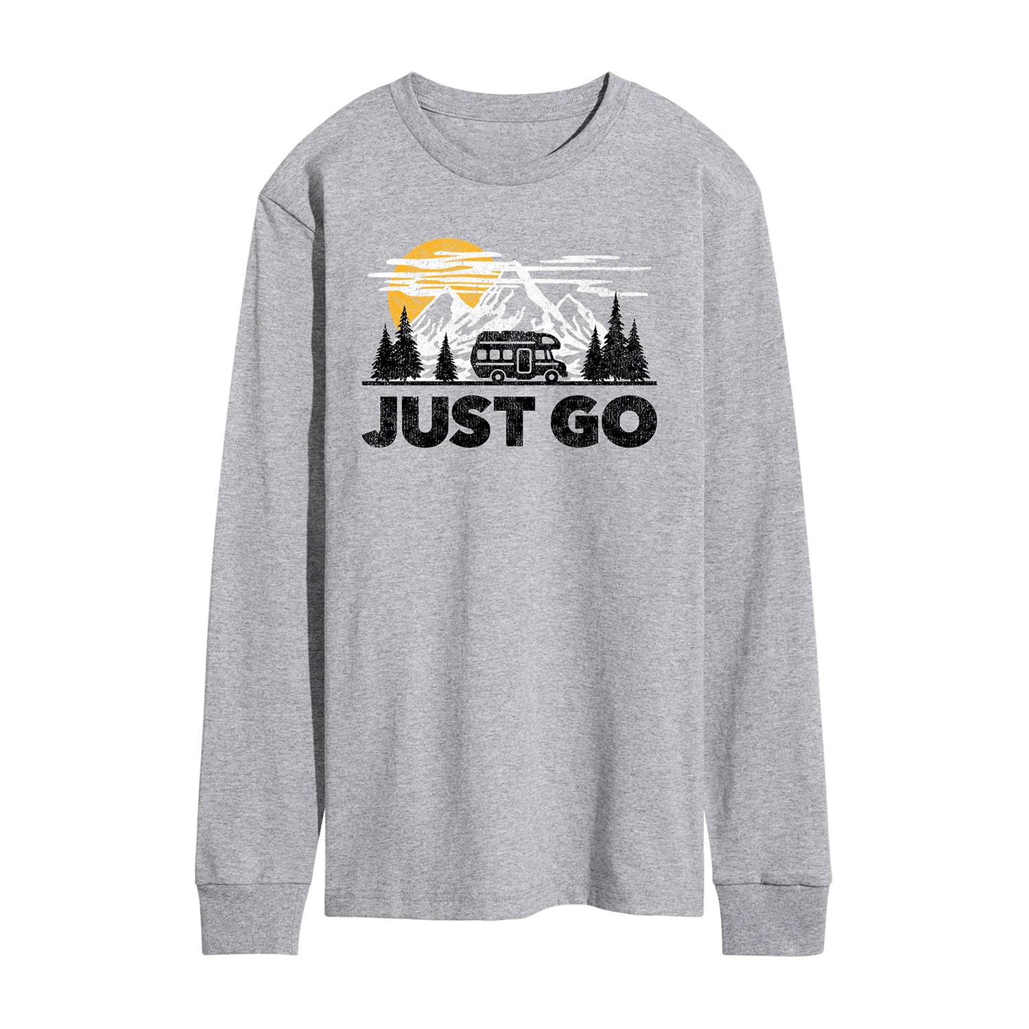 Just Go Camper Distressed Mens Crew Neck Long Sleeve Regular Fit Graphic T-Shirt
