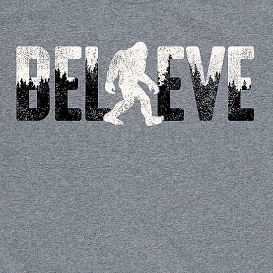 Believe Sasquatch Distressed Mens Crew Neck Short Sleeve Regular Fit Graphic T-Shirt
