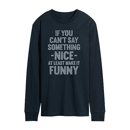 Cant Say Something Nice Distressed Mens Crew Neck Long Sleeve Regular Fit Graphic T-Shirt, Small, Blue
