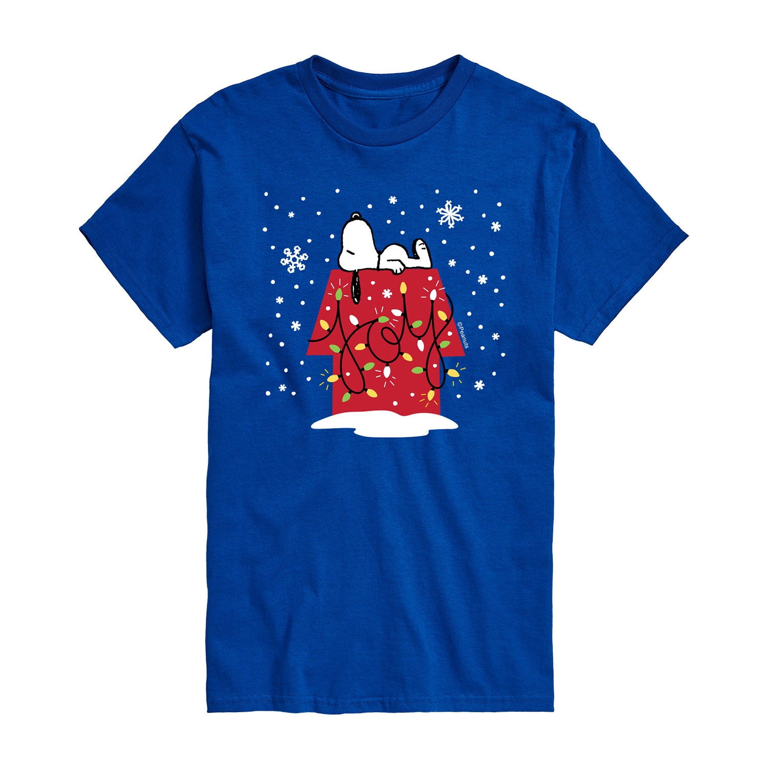 Joy Christmas Lights Mens Crew Neck Short Sleeve Regular Fit Peanuts Snoopy Big and Tall Graphic T-Shirt