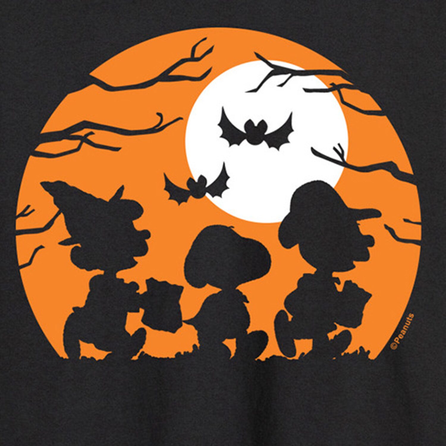 Trick Or Treat Silhouettes Mens Crew Neck Long Sleeve Regular Fit Peanuts Graphic T-Shirt