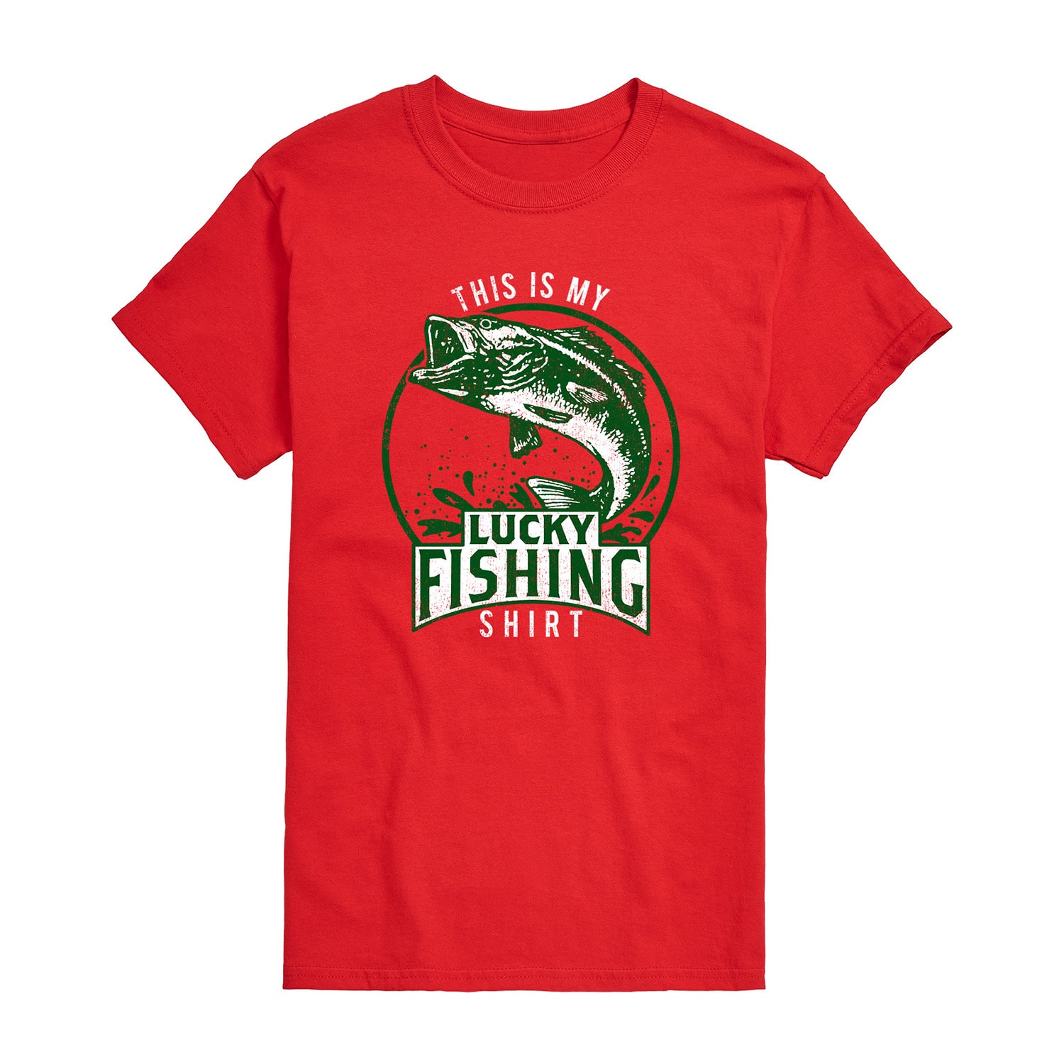 Lucky Fishing Shirt Distressed Mens Crew Neck Short Sleeve Regular Fit Graphic T-Shirt