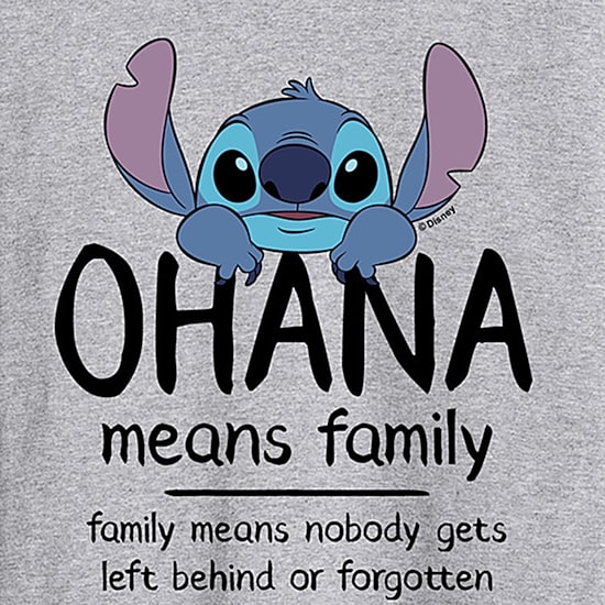 Ohana Means Family Mens Crew Neck Long Sleeve Regular Fit Lilo & Stitch Graphic T-Shirt