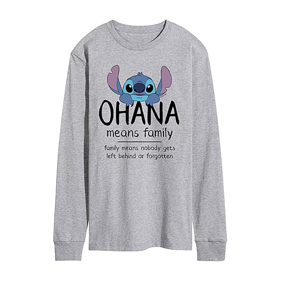 Ohana Means Family Mens Crew Neck Long Sleeve Regular Fit Lilo & Stitch Graphic T-Shirt