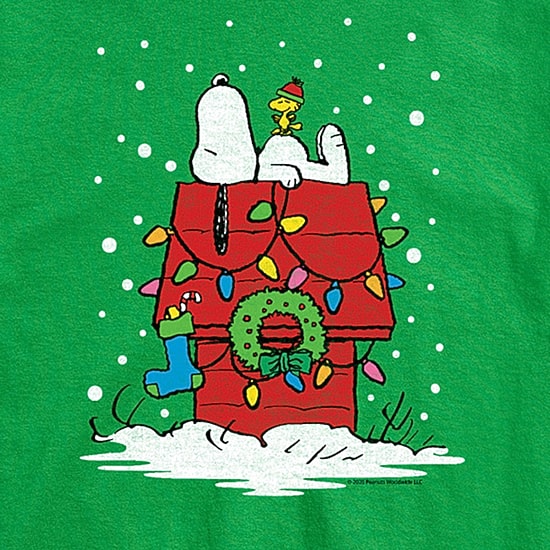 Lit Up Christmas Dog House Distressed Mens Crew Neck Short Sleeve Regular Fit Peanuts Snoopy Graphic T-Shirt