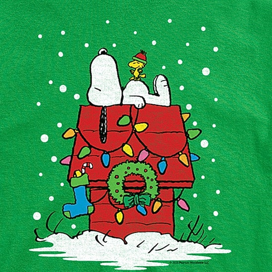 Lit Up Christmas Dog House Distressed Mens Crew Neck Short Sleeve Regular Fit Peanuts Snoopy Big and Tall Graphic T-Shirt