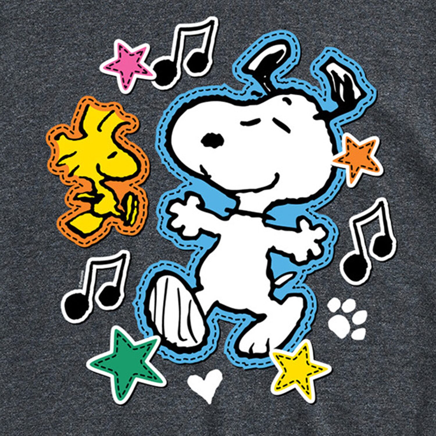Dancing Faux Patches Mens Crew Neck Short Sleeve Regular Fit Peanuts Snoopy Big and Tall Graphic T-Shirt