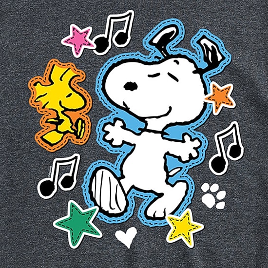 Dancing Faux Patches Mens Crew Neck Short Sleeve Regular Fit Peanuts Snoopy Big and Tall Graphic T-Shirt