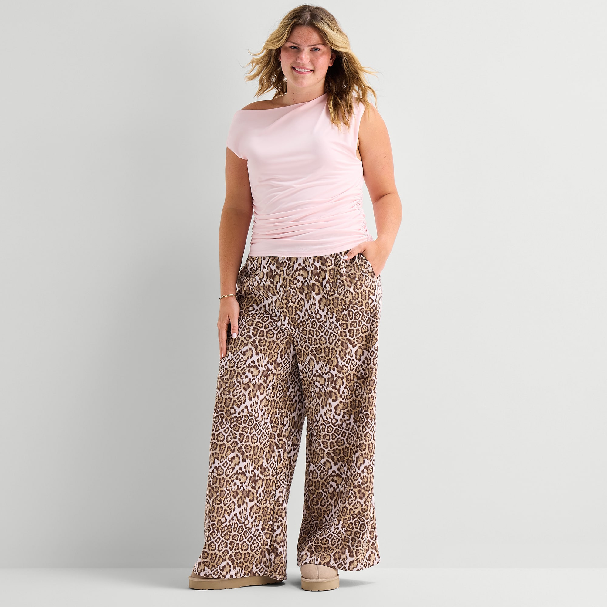 Forever 21 Womens Juniors Plus Wide Leg Mid Rise Fleece Sweatpant