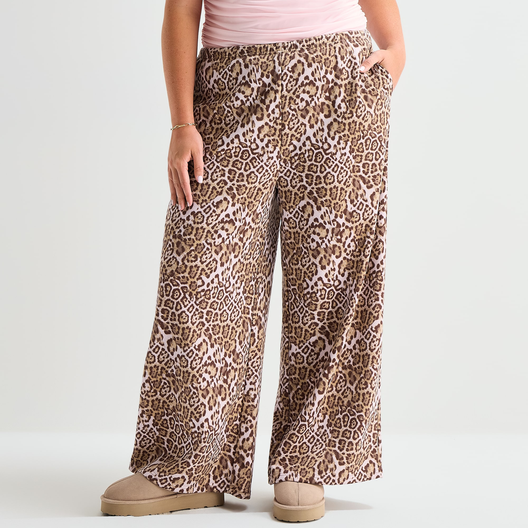 Forever 21 Womens Juniors Plus Wide Leg Mid Rise Fleece Sweatpant