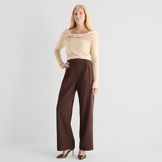 by&by Womens Juniors Wide Leg High Rise Trouser