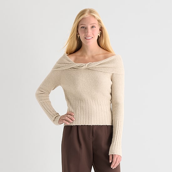 by&by Juniors Womens Crew Neck Long Sleeve Pullover Sweater