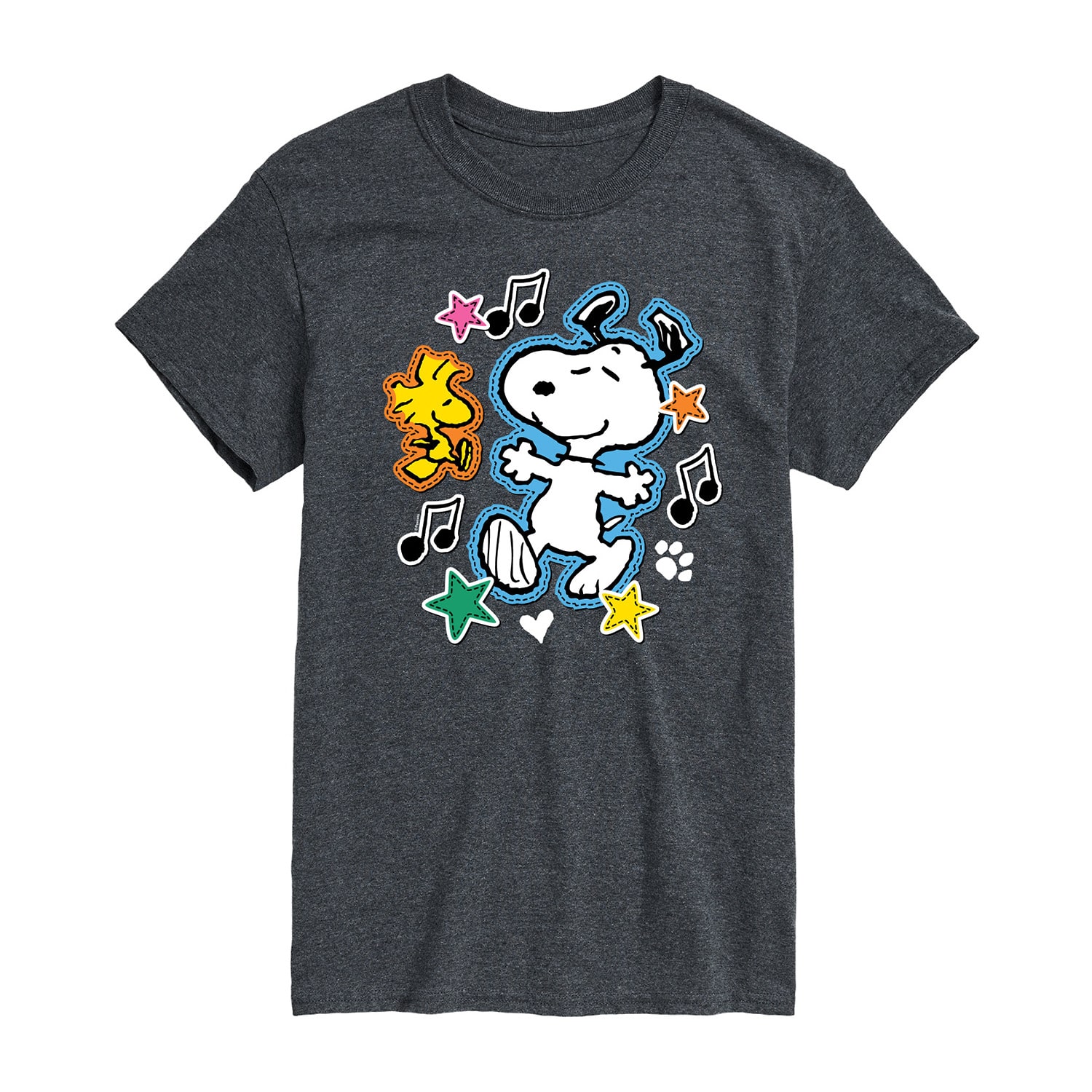 Dancing Faux Patches Mens Crew Neck Short Sleeve Regular Fit Peanuts Snoopy Big and Tall Graphic T-Shirt