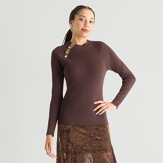 by&by Juniors Womens Mock Neck Long Sleeve Pullover Sweater