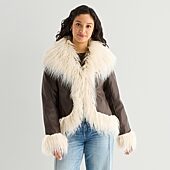 Arizona Womens Juniors Faux Leather Heavyweight Bomber Coat