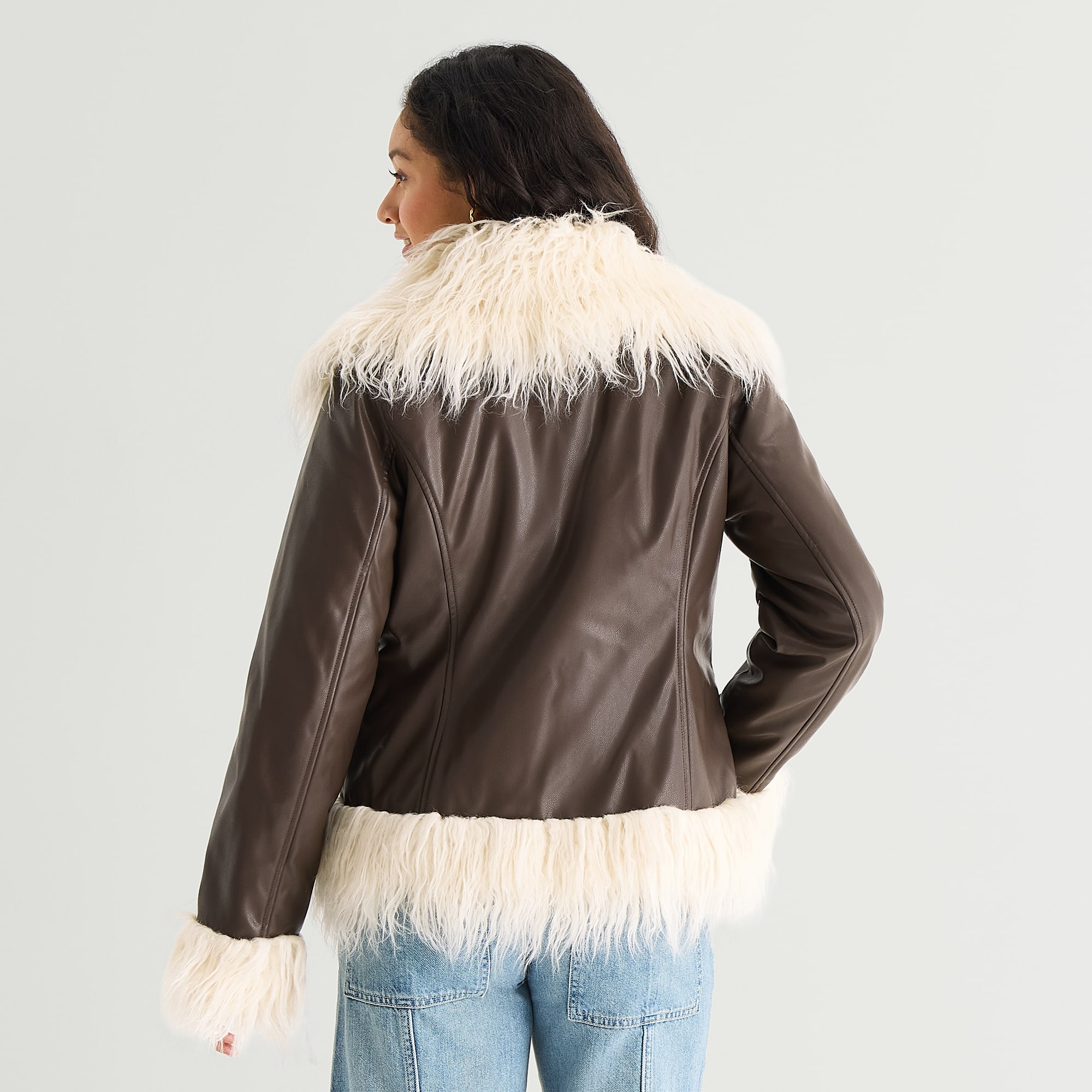 Arizona Womens Juniors Faux Leather Heavyweight Bomber Coat