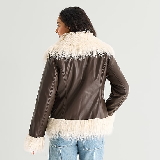Arizona Womens Juniors Faux Leather Heavyweight Bomber Coat