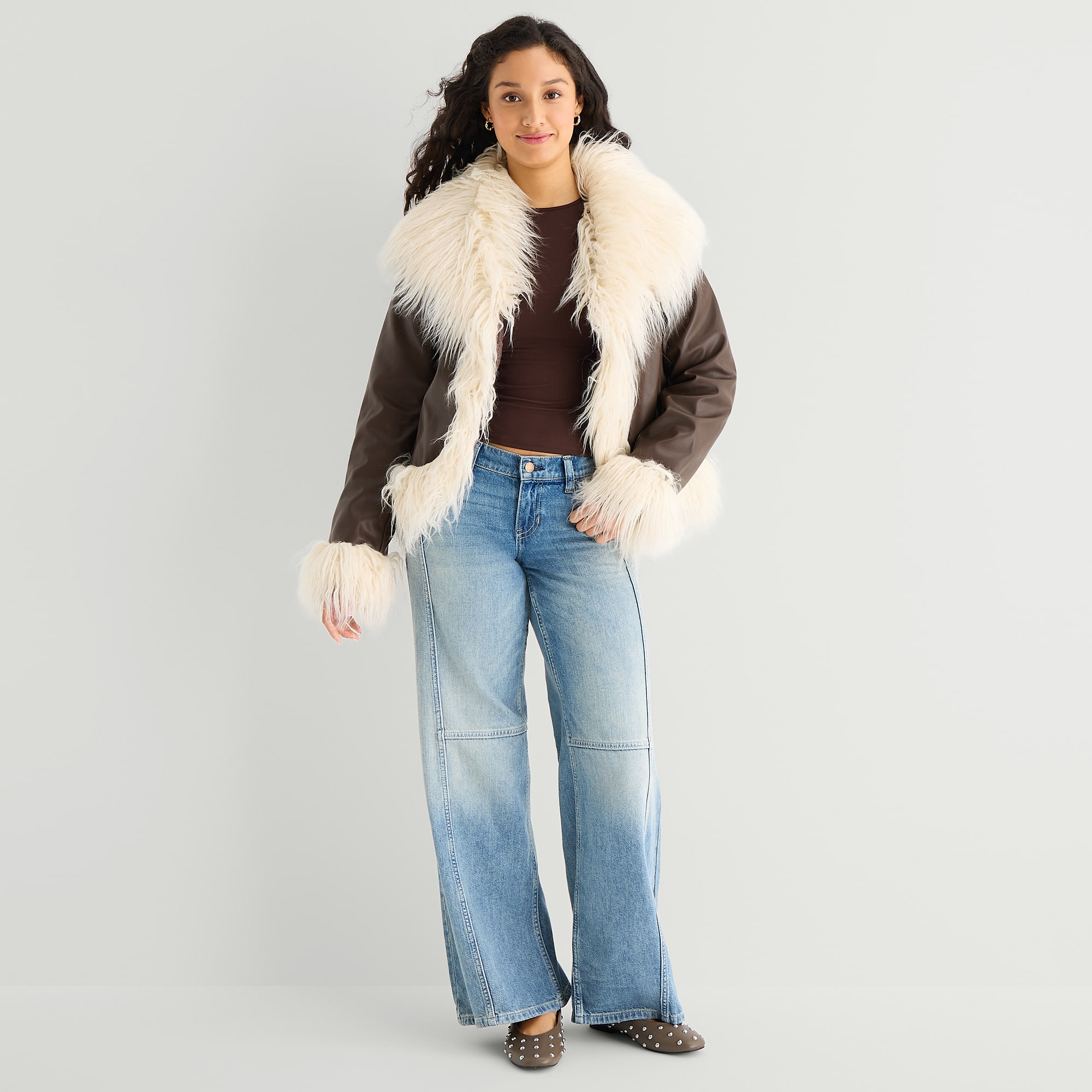 Arizona Womens Juniors Faux Leather Heavyweight Bomber Coat