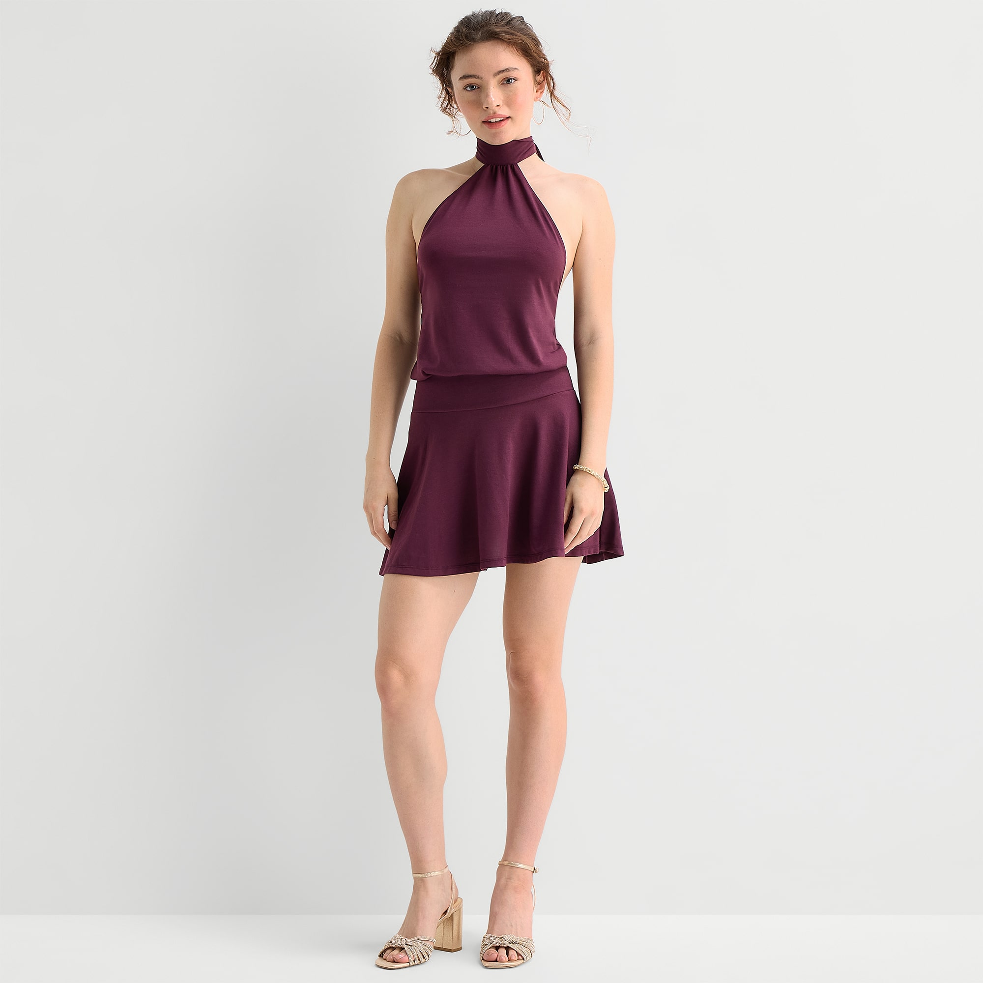 Forever 21 Womens Juniors Halter Neck Sleeveless Fit + Flare Dress
