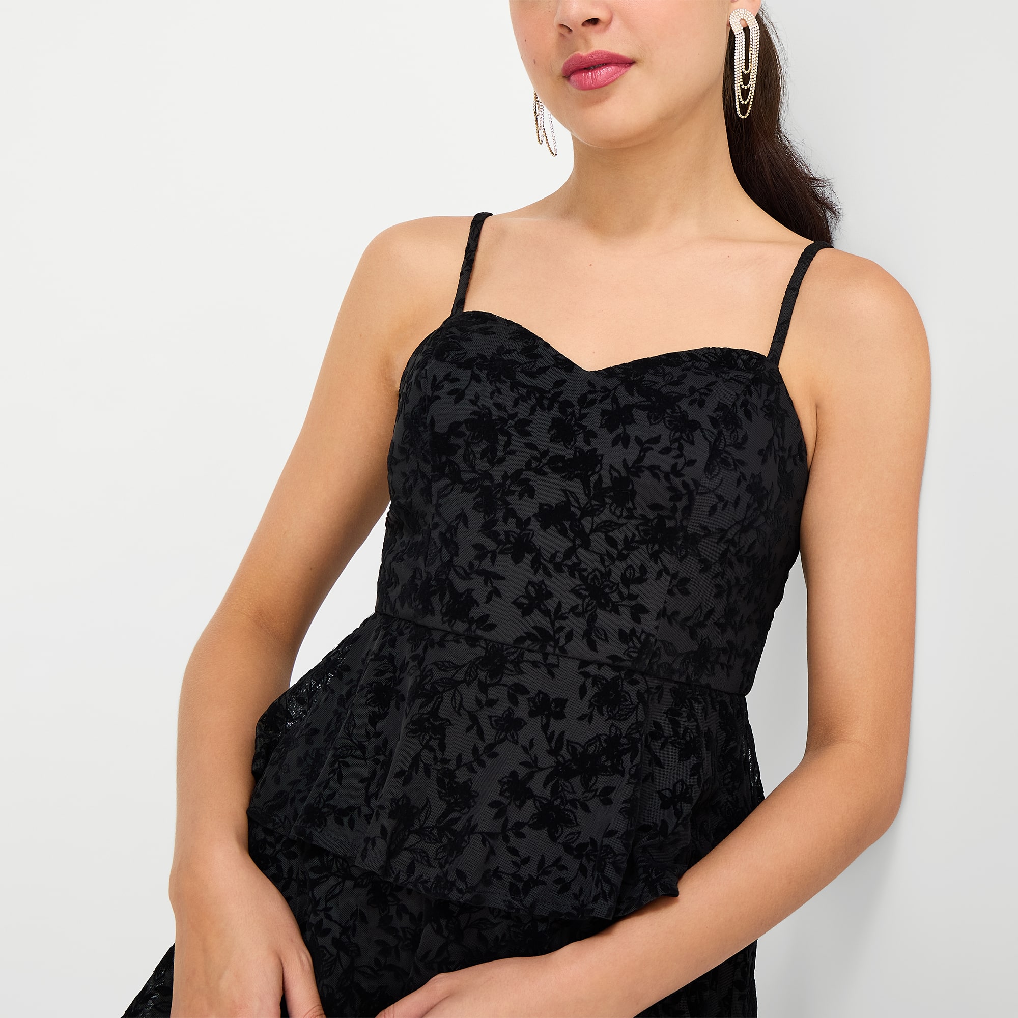 by&by Womens Juniors V Neck Sleeveless Floral Fit + Flare Dress