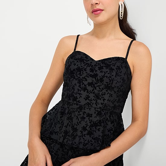 by&by Womens Juniors Sweetheart Neck Sleeveless Floral Fit + Flare Dress