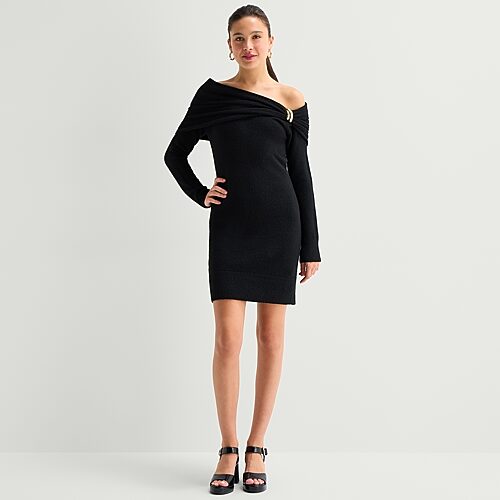 By & By By&by Womens Long Sleeve Sweater Dress In Black